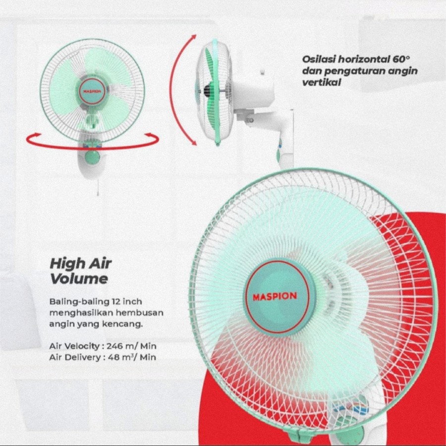 MASPION Wall Fan 12&quot; MWF 31K - kipas Angin Dinding 31 k - Garansi Resmi 1 Tahun