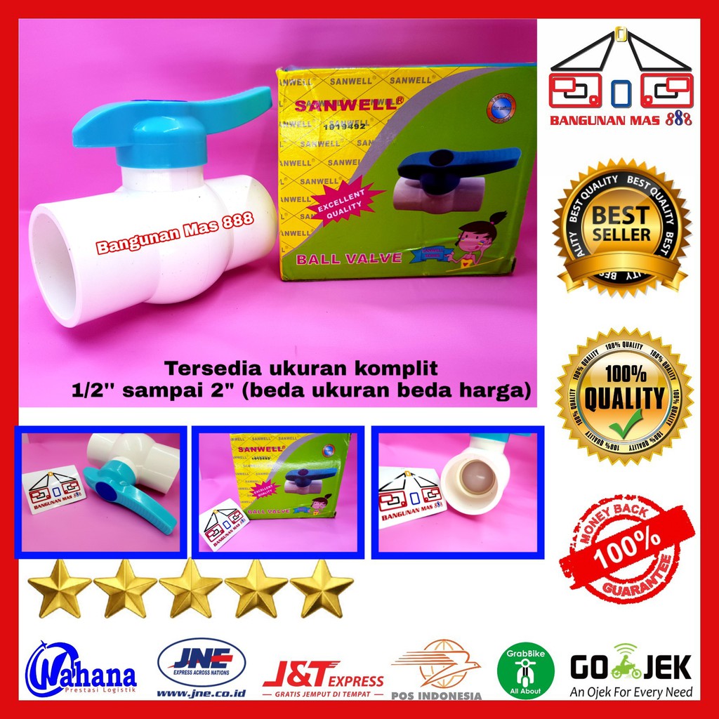 STOP KRAN 1 INCH SANWELL PVC - STOP KRAN PLASTIK - BALLVALVE PVC  BAGUS MURAH - BALLVALVE SANWEL
