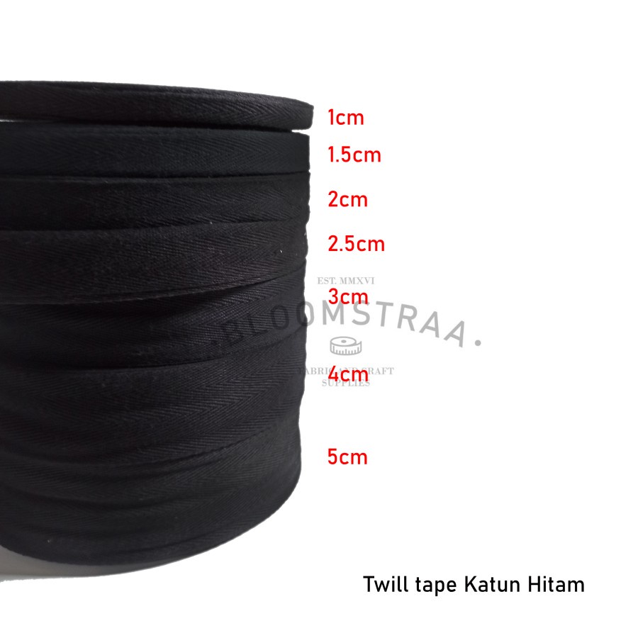 Roll Twilltape Katun 1,5cm 15mm Hitam Black Cotton Twill Tape Pelipit