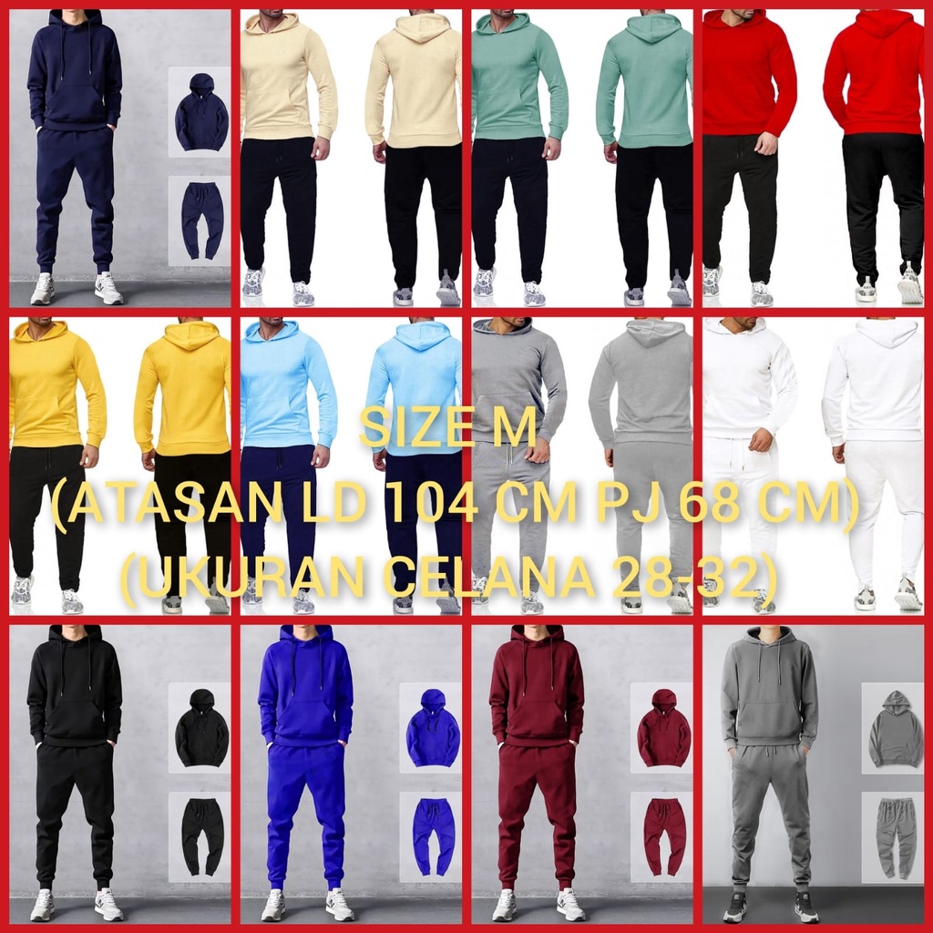 JOSJOLI_STORE/Stelan Jogger dan Hoodie Polos/Satu Stel Atasan dan Bawahan Pria Dewasa/M L