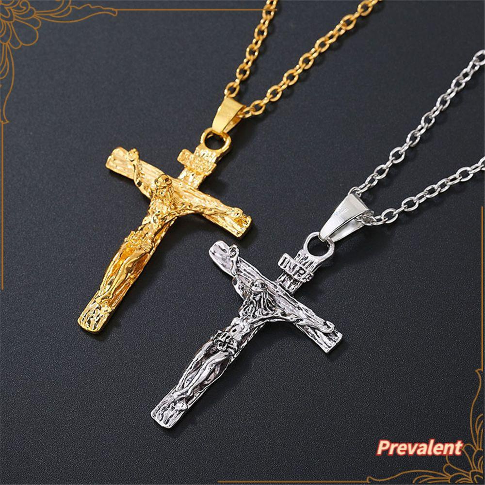 Kalung Rantai Liontin Salib Yesus Ala Rock / Gothic / Vintage Warna Silver Untuk Wanita