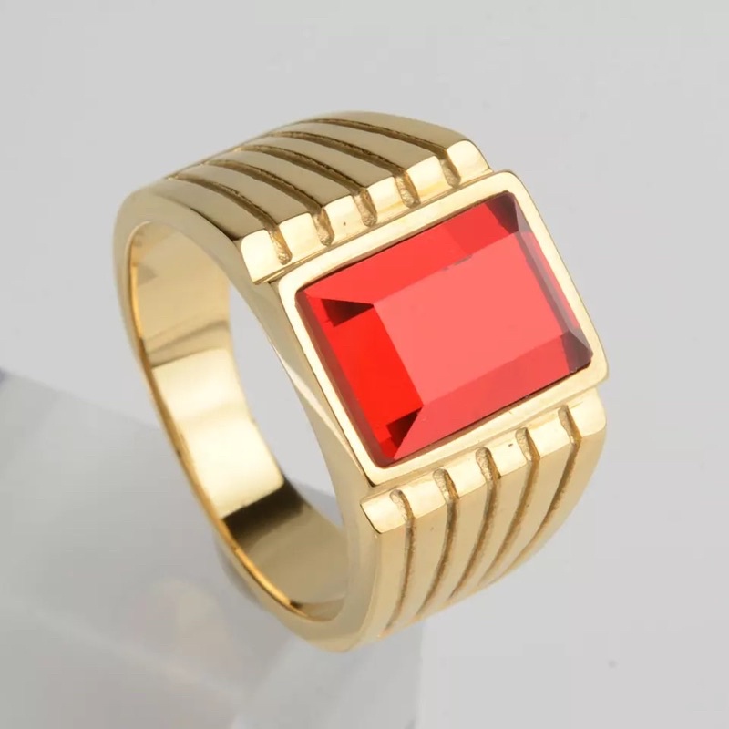 Cincin Red Rubi Ruby Merah Cubic Zirconia Gold Titanium Original Anti Luntur dan Karat