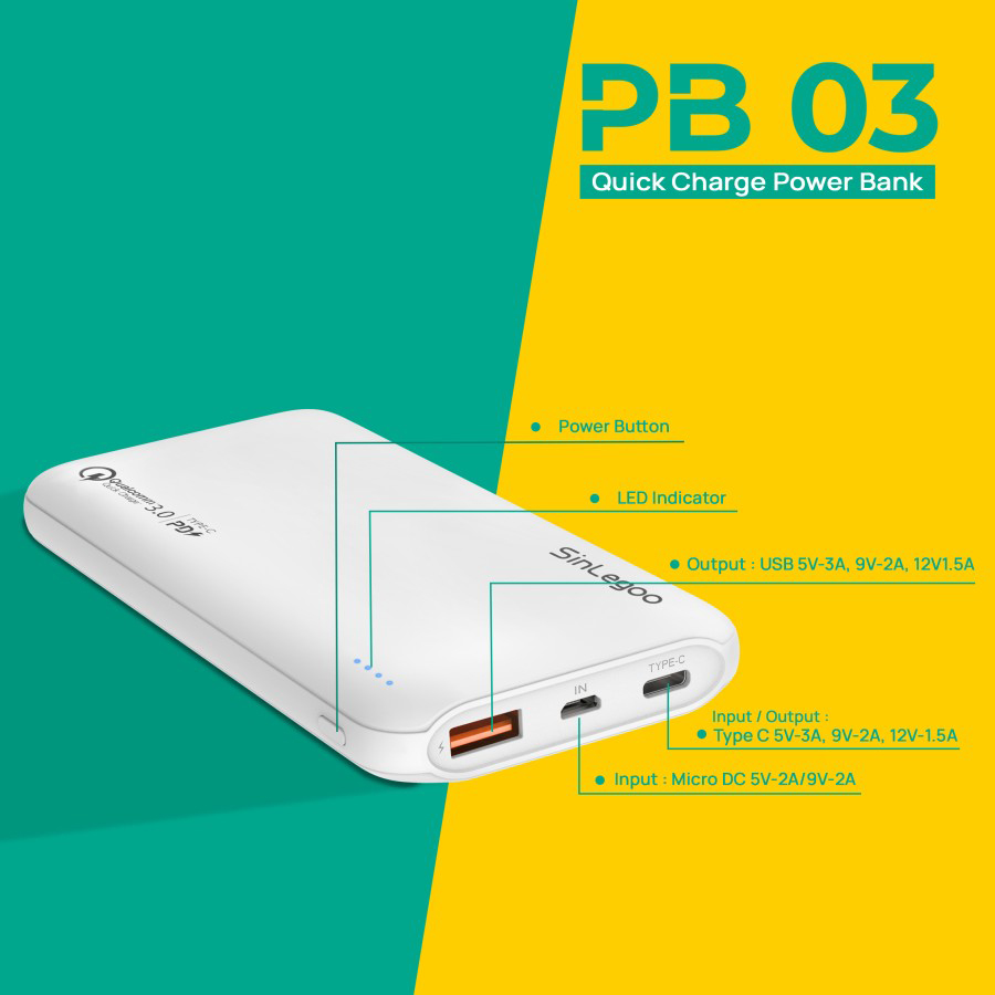 Power Bank Sinlegoo PB-03 Qualcomm 3.0 Circuit Protection 10.000 mAh PS