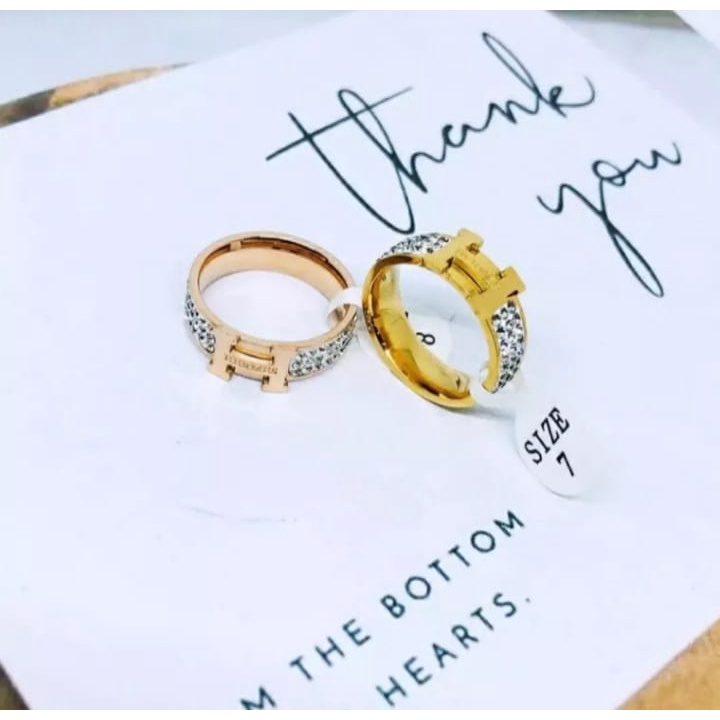 [Bayar di Tempat] Cincin Wanita Batu American Diamond Gold Silver Asli 100% Stainless Steel Titanium Cincin Titanium Import Cincin Titanium Wanita Anti Karat Cincin Anti Karat