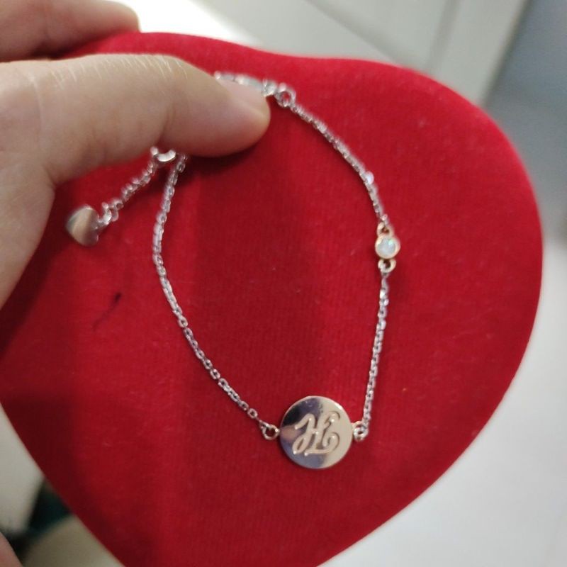 gelang emas putih model rantai tengah koin huruf H