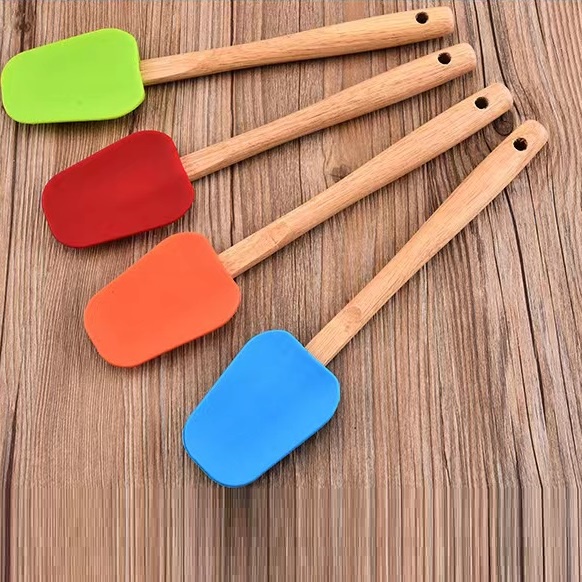 Spatula Sendok Sutil Silicone Silikon Alat Masak Dapur Gagang Kayu