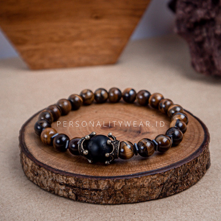 Gelang Pria Wanita Dewasa Keren Hitam Simple Terbaru Batu Akik Kristal Tiger Eye dan Black Onyx ASLI ORIGINAL