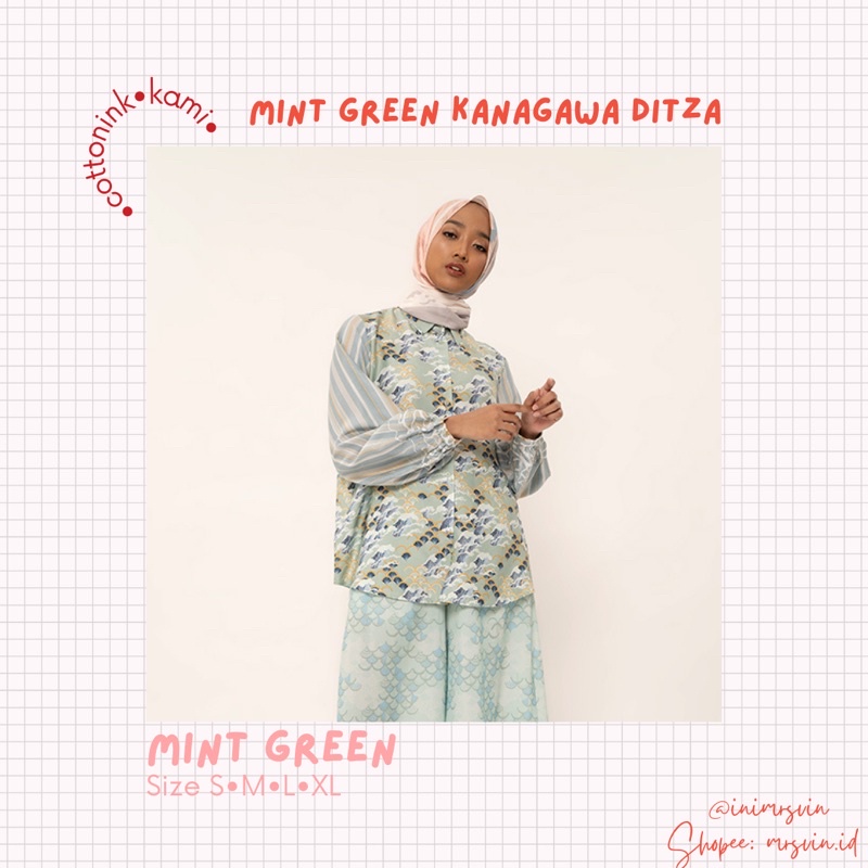 Mint Green Kanagawa Ditza Cottonink x kami