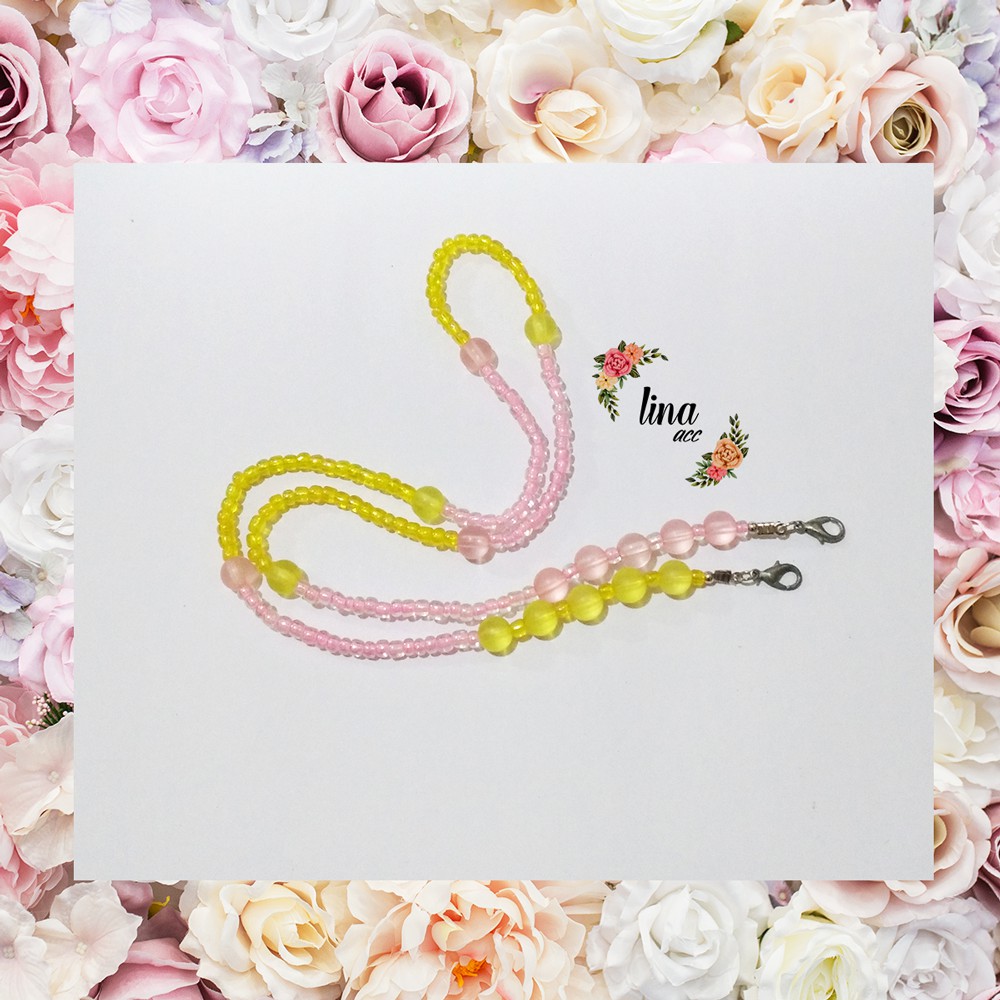 Strap Masker - Kombinasi Kuning Pink / Strap Mask / Tali Masker Hijab / Kalung Masker
