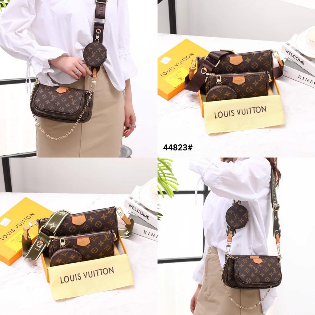 Lv Louis Vuitton Multi Pochette Accessoires Set 3in1 Crossbody Bag With 2 Strap Include Box Lv