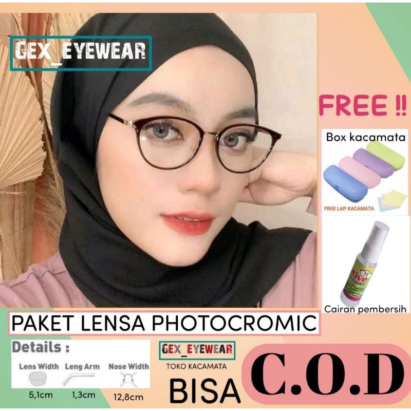 KACAMATA ANTIRADIASI WANITA CAT EYE 1770 CATEYE PAKET LENSA PHOTOCROMIC | MINUS | SILINDER | PROGRESIF | BLUECROMIC | BLUERAY