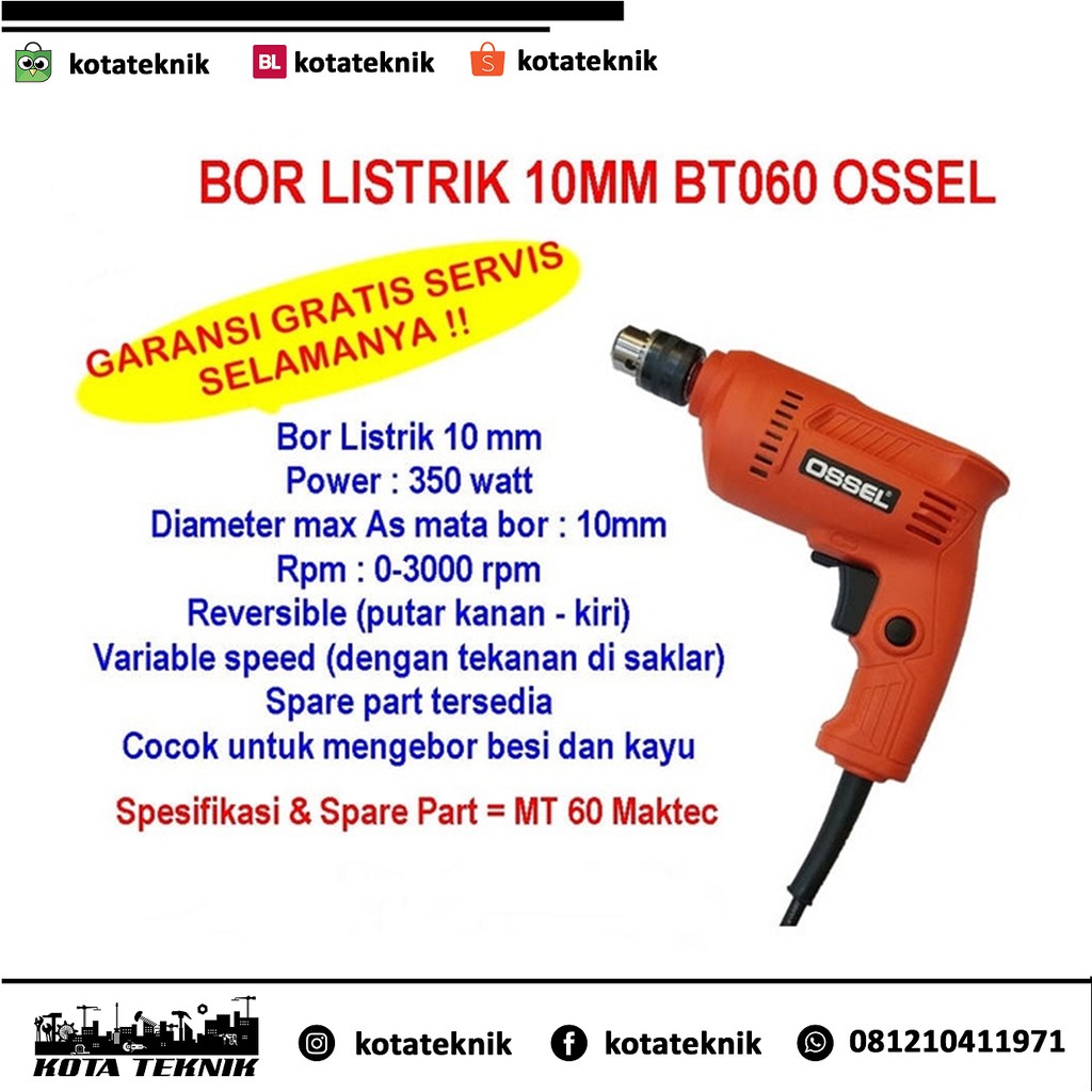 BOR LISTRIK 10MM BT60 OSSEL BOR 10mm OSSEL BOR LISTRIK 10mm MAKTEC