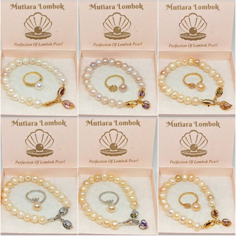 SET GELANG CINCIN MUTIARA LOMBOK|GELANG MUTIARA TAWAR| CINCIN MUTIARA ASLI|SET MUTIARA MURAH + BOX