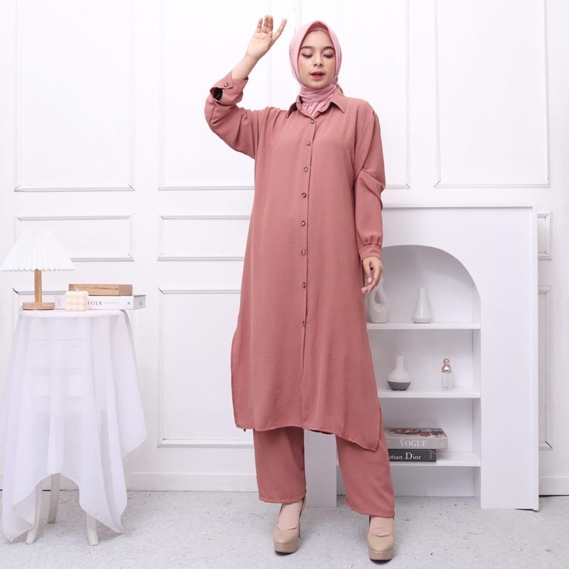 CALISTA ONE SET MAT ITY MANGO CREPE PREMIUM SETELAN LONG TUNIK SUDAH TERMASUK CELANA SETCEL MUSLIM MODERN BAGUS CANTIK BISA BUSUI SIZE KUMPLIT S M L XL XXL UKURAN LENGKAP NORMAL REGULER BESAR GEDE JUMBO OVERSIZE BARU BERKUALITAS RAPIH A.S.R STORE FASHION