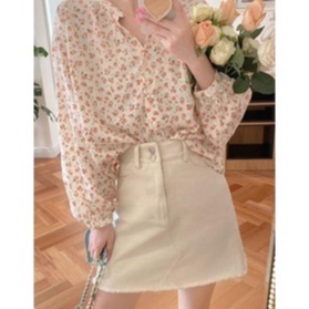 Tq88indonesia Fashion  Baju Atasan Wanita Lengan Panjang Terbaru / YEJIN SHAKILA KOREAN FLOWER VINTAGE OVERSIZE BLOUSE / Blus / Busana Casual Cewek / Ootd / Outfit Kasual Kekinian