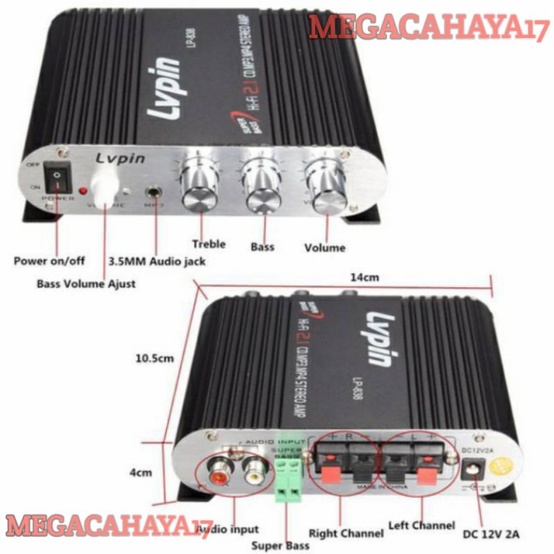 Stereo Amplifier  treble bass lvpin hifi mini amplifier 12 volt