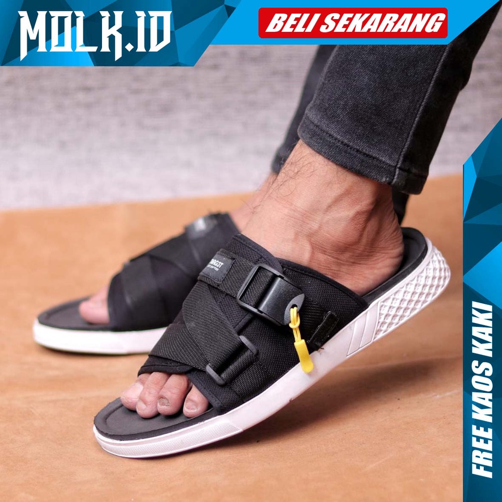 MOLK Sandal Kasual Slop Pria Sendal Slide Pria Hitam Original Distro Simple Trendy Kekinian