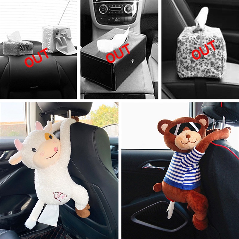 TK Cartoon Car Tissue Box Creative Lovely Rabbit Short Plush Tissue Box Holder for Armrest Box Seat Tissue Box