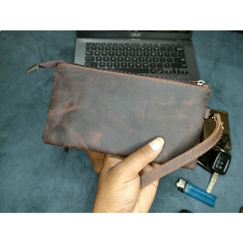 Clutch Dompet Hp kulit sapi asli crazy horse