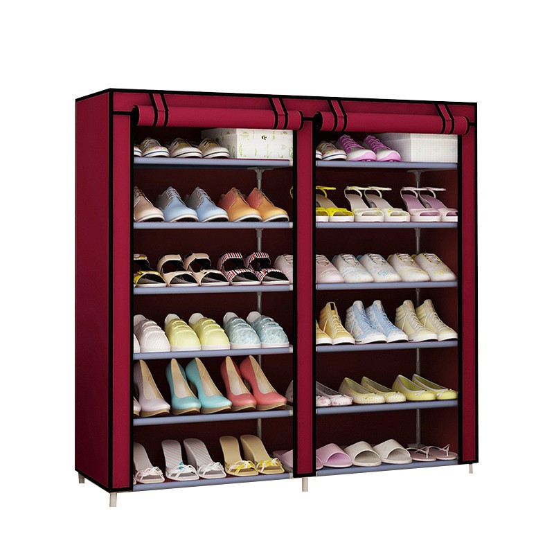 

Ecentio 2Pintu Rak Sepatu Kain 10/12 Susun Shoe Rack Sepatu Portable