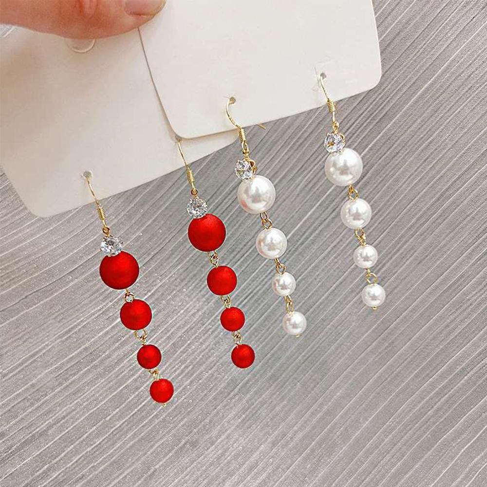 Needway   Anting Mutiara Hadiah Bulat Rumbai Panjang Perhiasan Tren Pernikahan Perhiasan Fashion