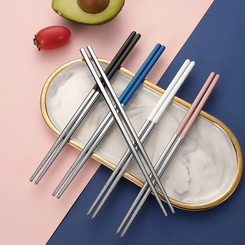 1pair Metal Chopsticks Reusable Stainless Steel Chop Sticks Lightweight Multicolor Chinese Tableware