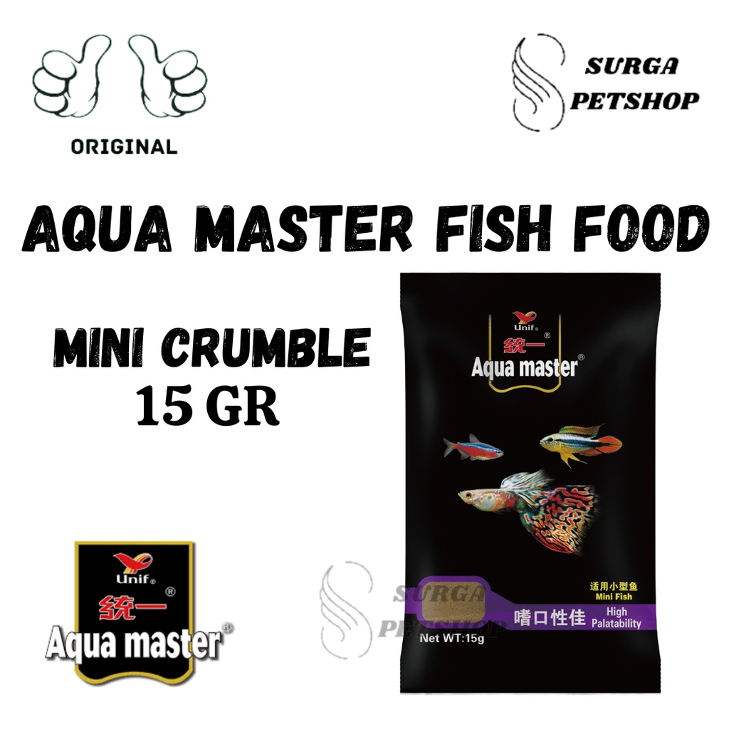 AQUA MASTER FISH FOOD MINI CRUMBLE 15GR  Makanan Ikan Hias Unipresident Made In Taiwan Pelet Penamba