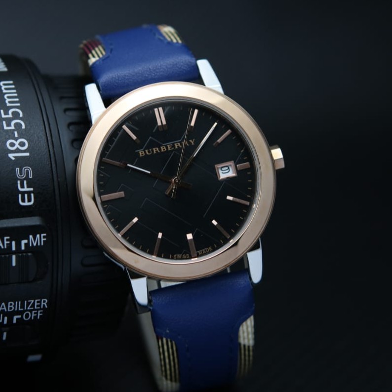 ( COD ) Terlaris Jam Tangan Pria Wanita Burberry Tanggal Aktif SB 25001 Kulit Free Baterai & Box