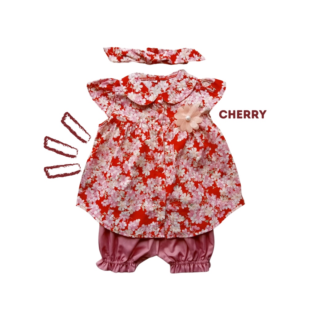 setelan anak perempuan baju bayi perempuan anak cewek 1- 3 tahun 0 1 2  tahun katun jepang baju baby kemeja anak perempuan kemeja bayi CHERRY BLOSSOM SHIRT SET