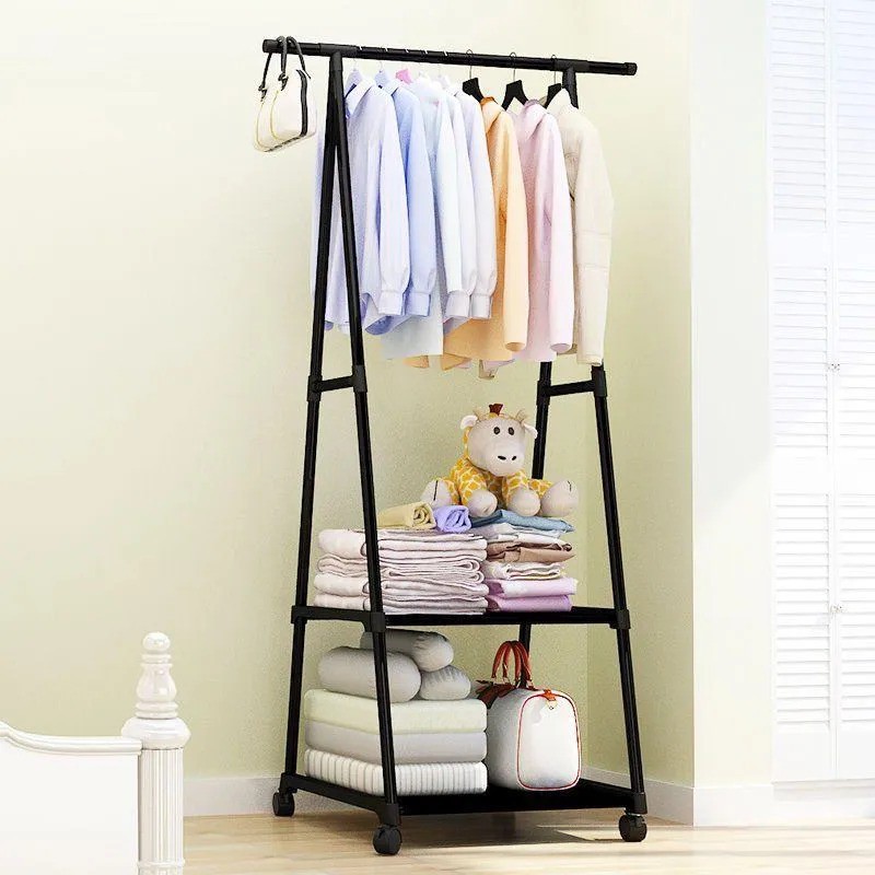 TRIANGEL STAND HANGER GANTUNGAN BAJU RODA 4 LEMARI TERBUKA STANDING HANGER -SHENAR