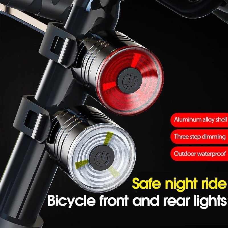 [ Rainproof buttonbattery chargeable Bicycle Tail Lights] [ Bike Safety Warning Front Headlight &amp; Rear Taillight ] [MTB Road Mountain Cycling Lamp]