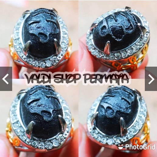 Cincin Pria Natural Batu Meteorite Motif Lafadz Allah Ukir