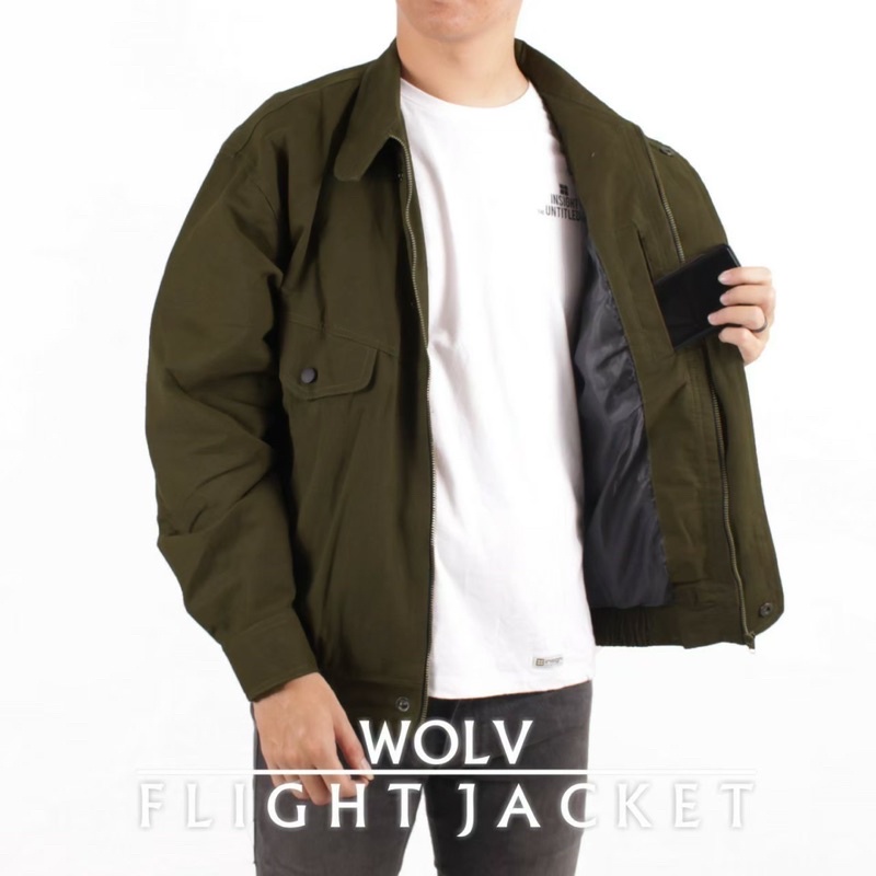 WOLV ORIGINAL Jaket Pilot Jaket Flight Jaket Vintage Jaket Bomber Hijau Army