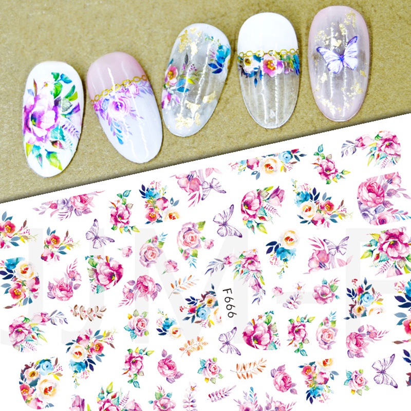 Charms Stiker Kuku 3d Motif Bunga / Daun Warna Hitam / Pink Untuk Dekorasi Nail Art / Manicure