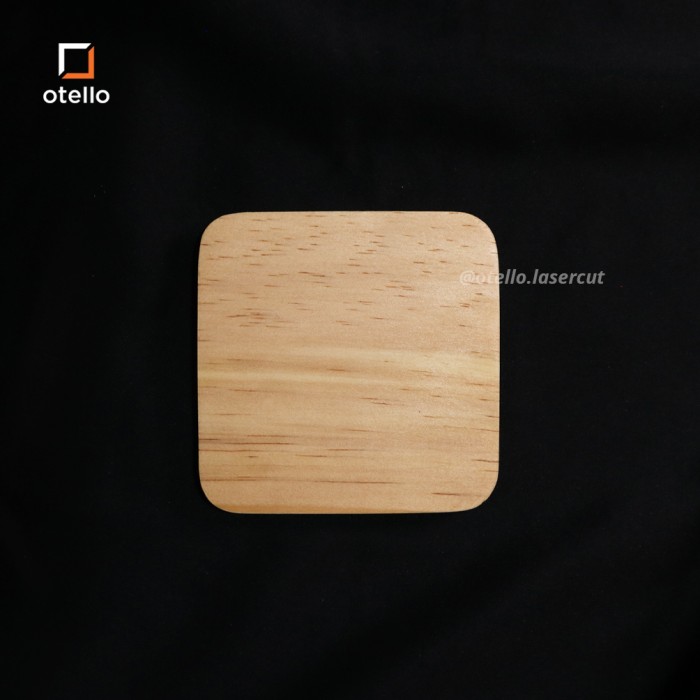 Pinu | Square Wooden Coaster Kayu Solid Pinus Grafir | Engrave Tatakan Gelas Kotak