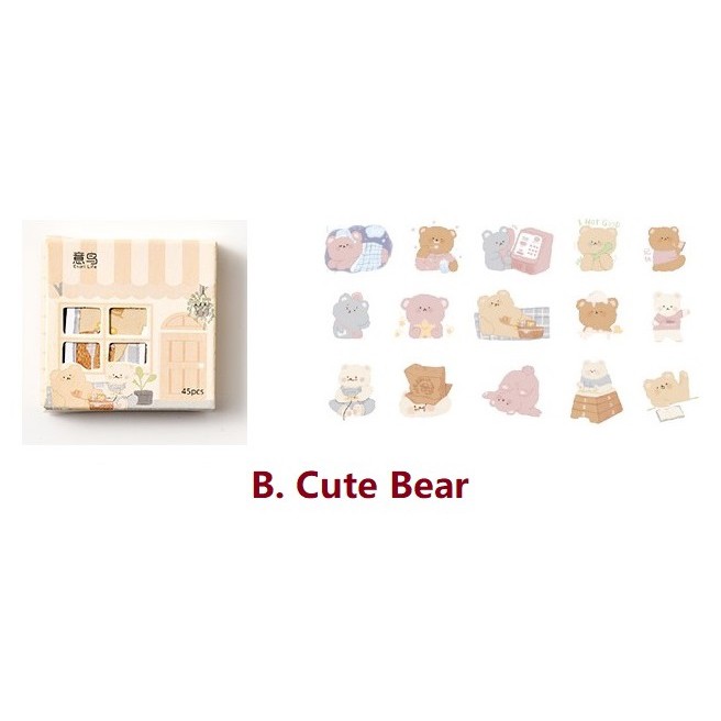 [MILOLI] 45Pcs CUTE CHARACTER Deco Sticker DIY Scrapbook Stiker Jurnal Diary Planner Kotak - B0127-B. Cute Bear