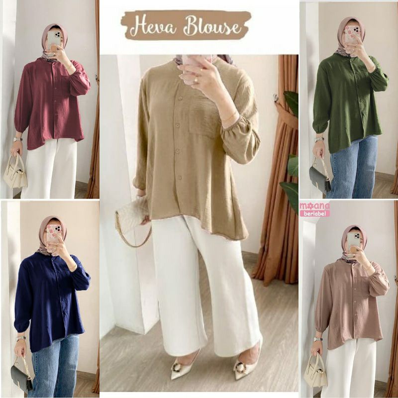 Kemeja Heva Blouse Crinkle Airflow / Blouse Wanita Lengan Panjang / Kemeja Wanita Polos / Kemeja Blouse Atasan Wanita