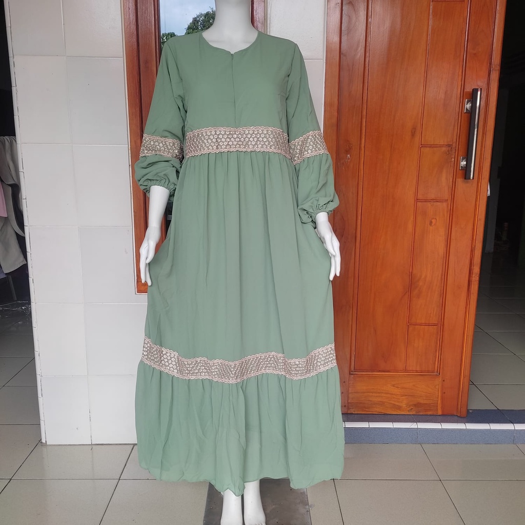 gamis ceruty babydoll renda besar full puring