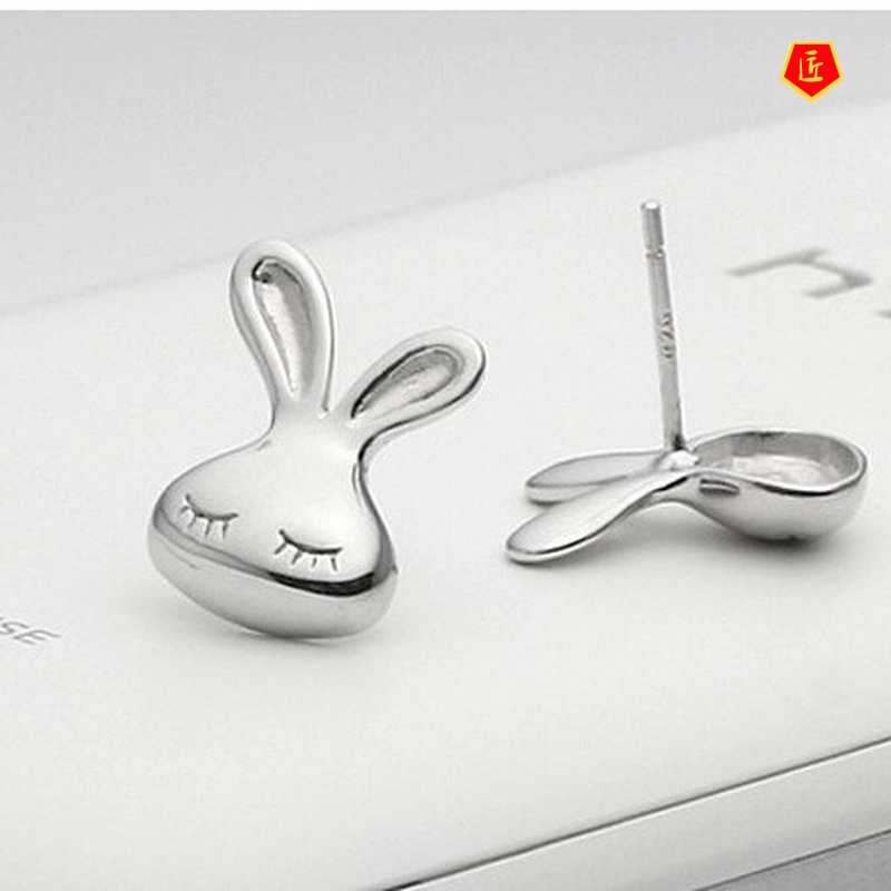 [Ready Stock]New Silver Little White Rabbit Stud Earrings for Women