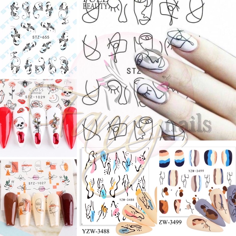 NAIL STIKER ABSTRACT FACE TRIBAL FLOWER STIKER BUNGA NAILART STIKER WATER DECAL KUKU