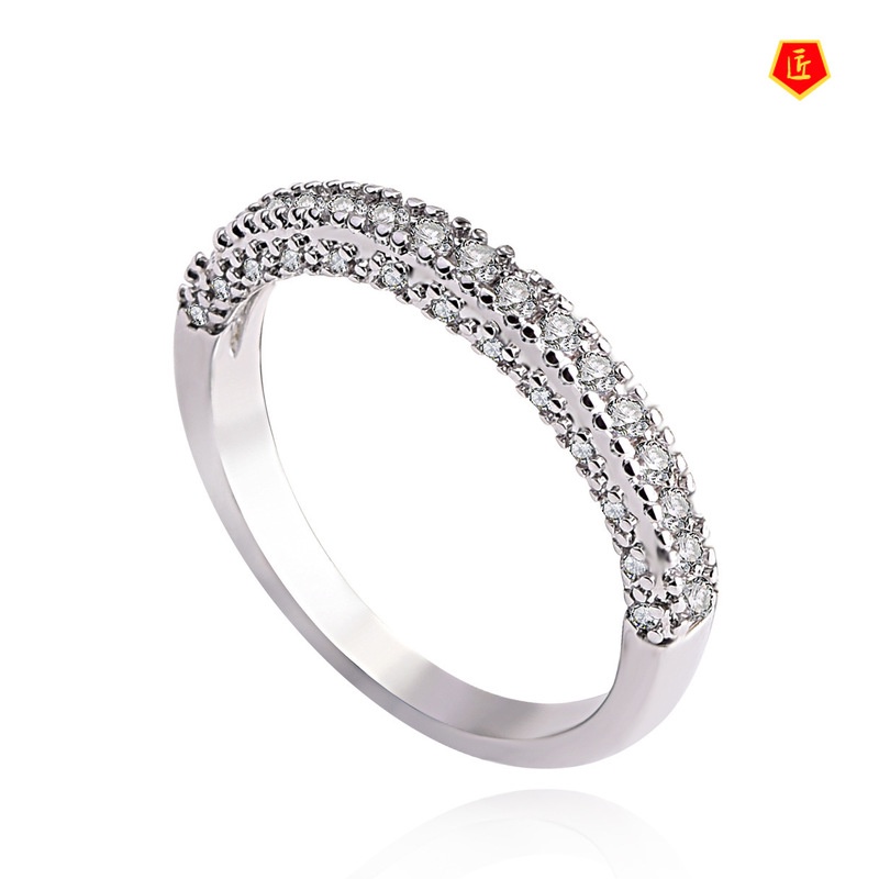 [Ready Stock]Personality Elegant Rose Gold Full Diamond Ring Set