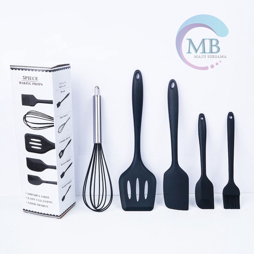 RT81 Alat Masak bahan silikon Silicone Utensil Spatula Cooking Baking Props Set 5pcs Peralatan Masak 5 in 1 Tahan Panas BPA Free MB2923