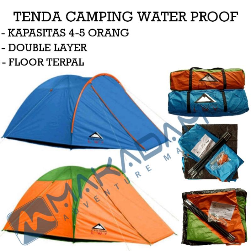 tenda camping double layer 4 - 5 orang waterproof anti air