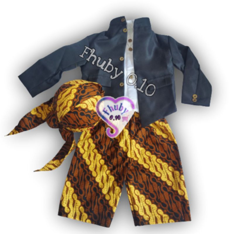 Set Beskap OVJ Anak - Beskap+Celana Batik coklat+Blangkon Jogja - Baju Dalang Anak