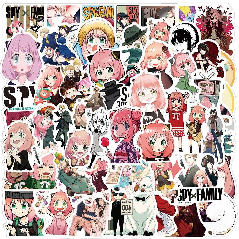 Lanfy Spy X Family Sticker 60pcs/SE Skateboard Scrapbooking Motor Sekolah Kantor Anime Jepang DIY Graffiti Stickers