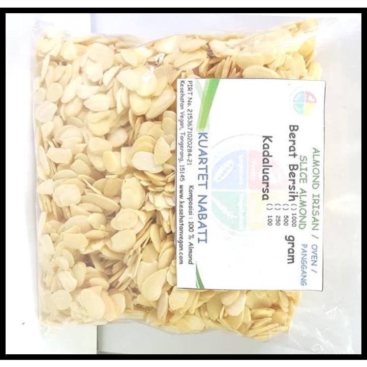 

DISKON TERBATAS !!! ALMOND SLICE MATANG OVEN ROASTED, TANPA MINYAK, 1000 GR TERLARIS