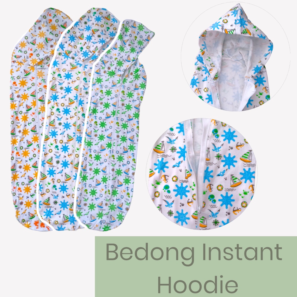 Bedong Bayi Instant Hoodie Motif Random Bedong Praktis Bedong Bayi Topi Bedong Resleting instang Bayi