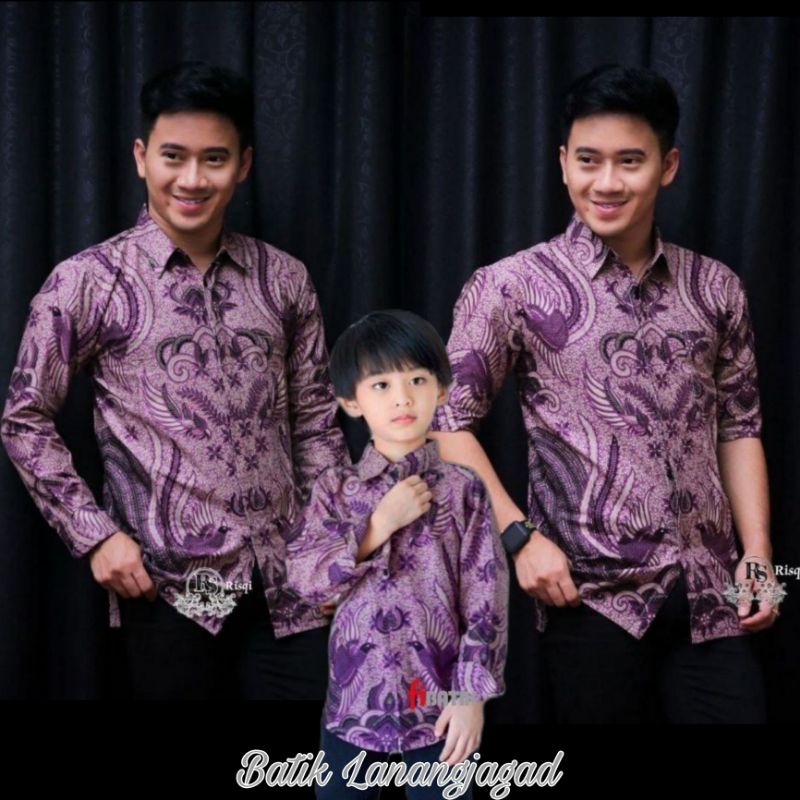 Kemeja Batik Anak Laki-Laki Lengan Panjang Couple Batik Ayah dan Anak Cowok warna Ungu Lilac