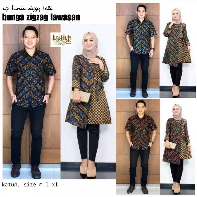 Couple Tunik Ziggy Tali Bunga Zigzag Lawasan Batik Modern Kerja Seragam Sarimbit Muslim Kantor