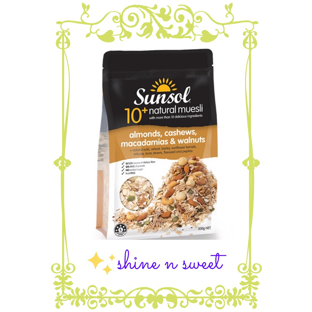 

Sunsol 10+ almonds, cashews, macadamias & walnuts/ natural muesli 550g